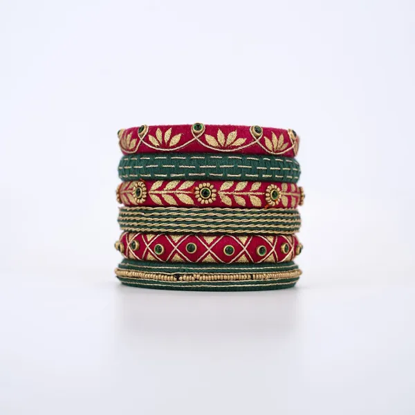 Manushi Mini Thread Bangles - Red & Green